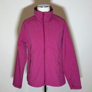 Double Diamond Womens Embossed Rose Softshell Jacket Coat Pink Sz Large Gorpcore